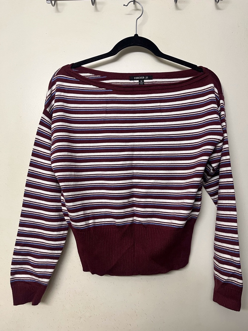 Forever 21 Women's Maroon Striped Boatneck Sweater